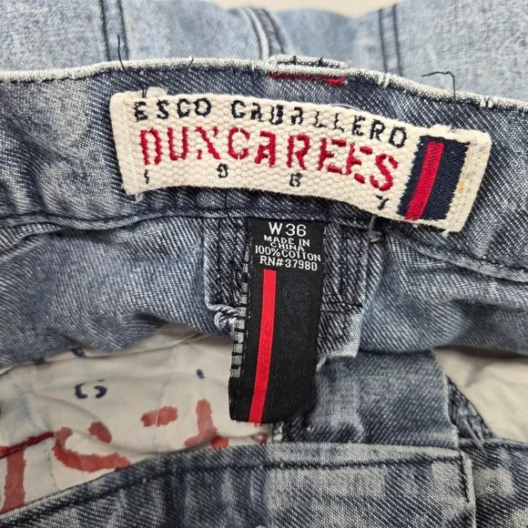 Esco Caballero Dungarees Cargo Shorts Mens 36 Blue Denim Y2K Hip Hop Streetwear - Picture 2 of 10